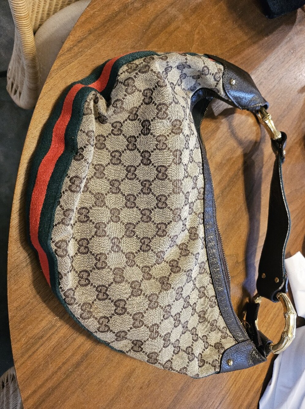 Gucci Beige Brown Monogram Logo Canvas Satchel Classic Green Red Stripe Bamboo